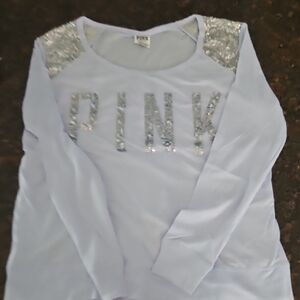 PINK Victoria's Secret Light Blue Long Sleeve with Silver Sequins